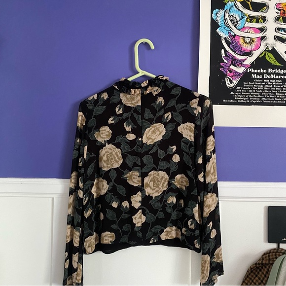 ganni black and white frilly mock neck mesh blouse - Picture 4 of 4